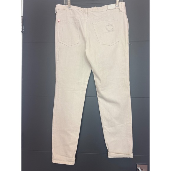 BDG Urban Outfitters Slim Boyfriend Distressed Patch Jeans Ivory Off White - Picture 5 of 9
